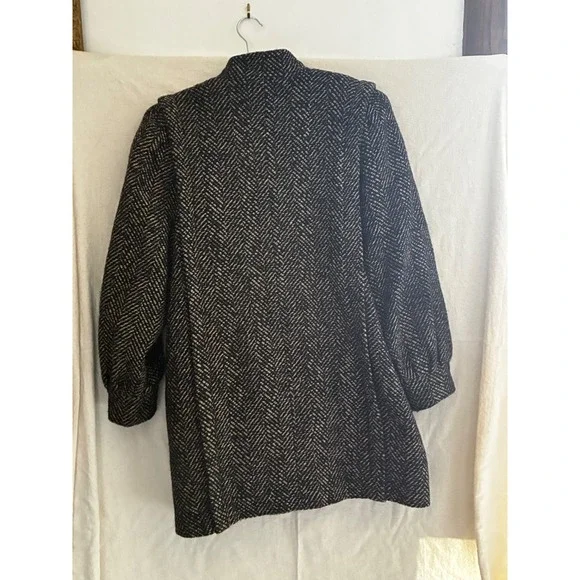 VTG Learsy 100% Wool Herringbone Coat Black White Red Lining Made in Uruguay 12 - Picture 3 of 16